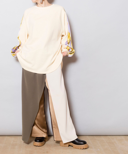 OSMOSIS（オズモーシス）の「【WEB限定アイテム】切替ｽﾘｰﾌﾞﾌﾟﾙｵｰﾊﾞｰ（Tシャツ/カットソー・レディース・ブラック/アイボリー・ONE SIZE）」の12枚目の写真