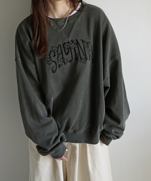 セール】ヴィンテージライク刺繍ピグメントスウェット（スウェット
