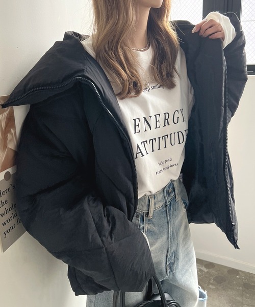 Futier land（フューティアランド）の「ビッグダイヤキルトフェイクダウン（ダウンジャケット/コート・レディース・ライトカーキ/ブラック/グレイッシュベージュ・MEDIUM）」の5枚目の写真