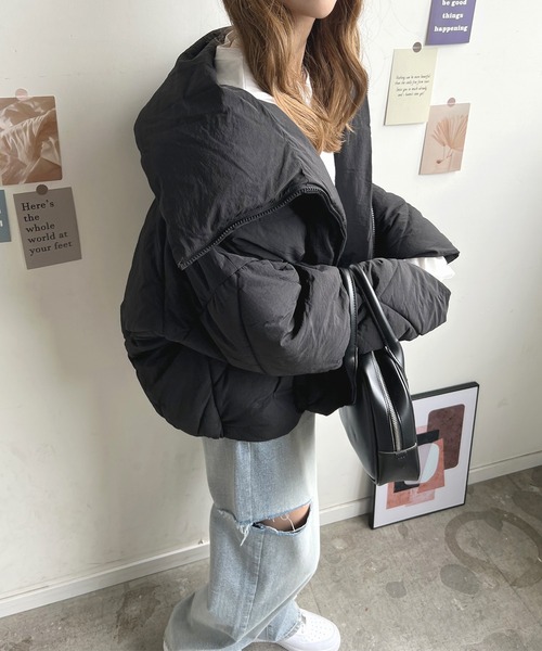 Futier land（フューティアランド）の「ビッグダイヤキルトフェイクダウン（ダウンジャケット/コート・レディース・ライトカーキ/ブラック/グレイッシュベージュ・MEDIUM）」の12枚目の写真