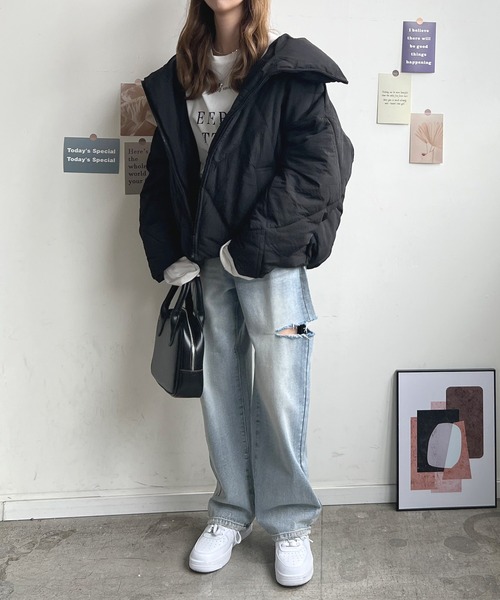 Futier land（フューティアランド）の「ビッグダイヤキルトフェイクダウン（ダウンジャケット/コート・レディース・ライトカーキ/ブラック/グレイッシュベージュ・MEDIUM）」の16枚目の写真