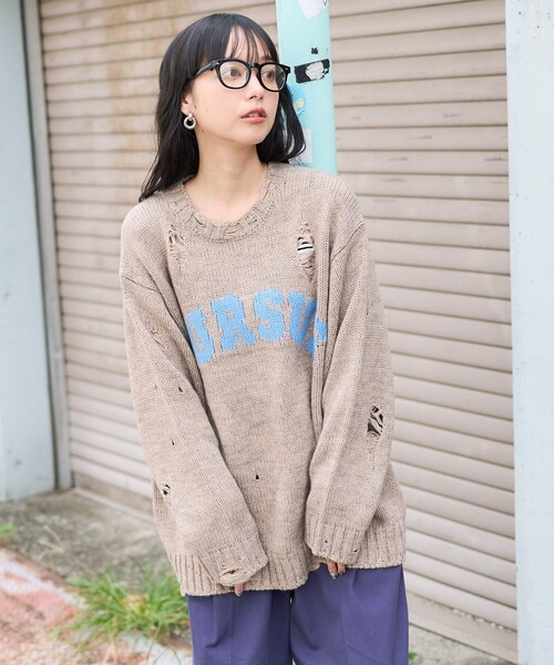 FREAK'S STORE(フリークスストア)の「ダメージ ロゴニット/プルオーバーニット(ニット/セーター・レディース・ブラック/オフホワイト/ベージュ・フリ-)」の9枚目の写真