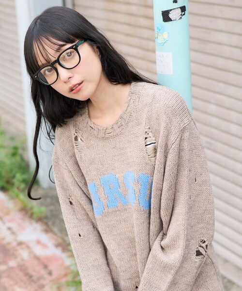 FREAK'S STORE(フリークスストア)の「ダメージ ロゴニット/プルオーバーニット(ニット/セーター・レディース・ブラック/オフホワイト/ベージュ・フリ-)」の10枚目の写真