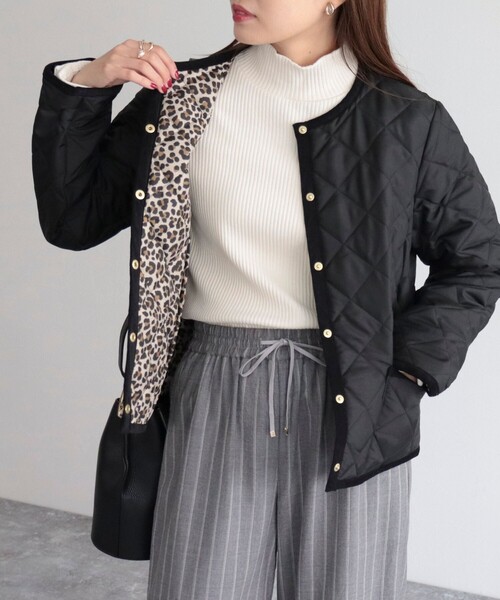 新品タグ付き✨トラディショナルウェザーウェア　キルティングコート　黒xレオパード m52006992005_1.jpg?1761826328