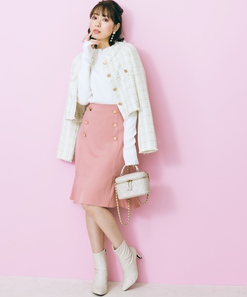 marun（マルン）の「＜大きいサイズ＞ フロントボタンスカート marun（スカート・レディース・ピンク/ブラック・L/LL/3L/4L/5L）」の8枚目の写真