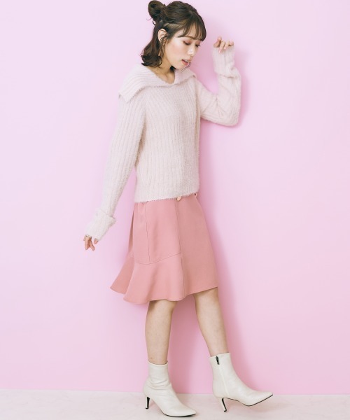 marun（マルン）の「＜大きいサイズ＞ フロントボタンスカート marun（スカート・レディース・ピンク/ブラック・L/LL/3L/4L/5L）」の11枚目の写真