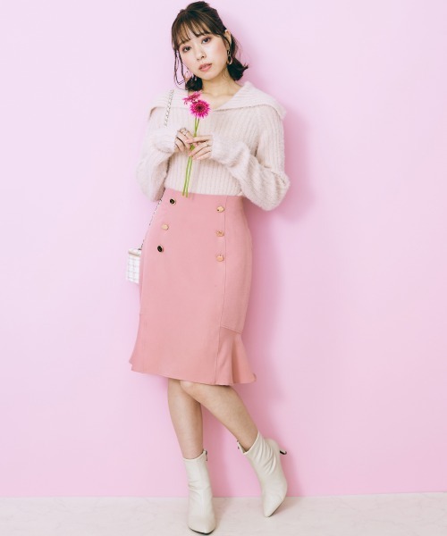 marun（マルン）の「＜大きいサイズ＞ フロントボタンスカート marun（スカート・レディース・ピンク/ブラック・L/LL/3L/4L/5L）」の3枚目の写真