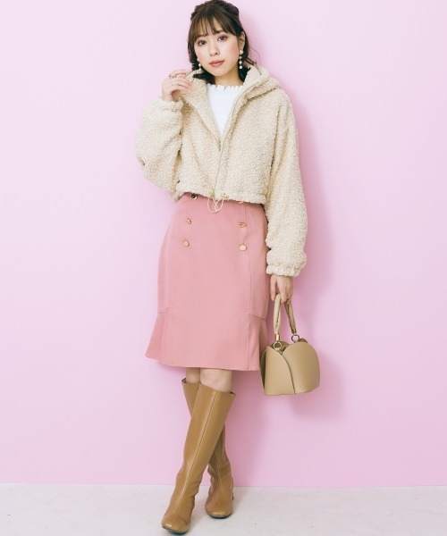 marun（マルン）の「＜大きいサイズ＞ フロントボタンスカート marun（スカート・レディース・ピンク/ブラック・L/LL/3L/4L/5L）」の6枚目の写真