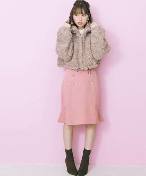 marun（マルン）の「＜大きいサイズ＞ フロントボタンスカート marun（スカート・レディース・ピンク/ブラック・L/LL/3L/4L/5L）」の10枚目の写真