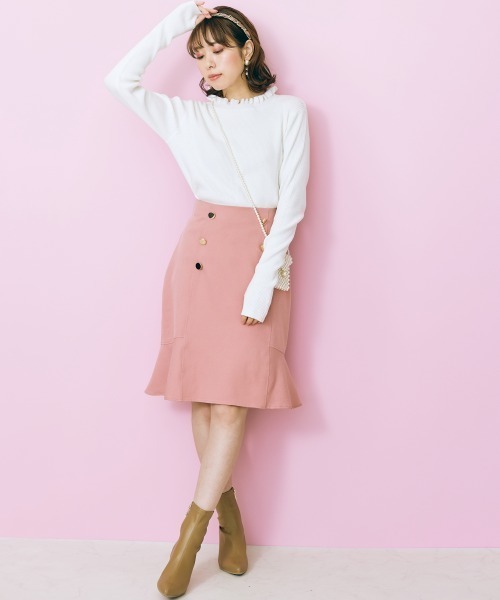 marun（マルン）の「＜大きいサイズ＞ フロントボタンスカート marun（スカート・レディース・ピンク/ブラック・L/LL/3L/4L/5L）」の5枚目の写真