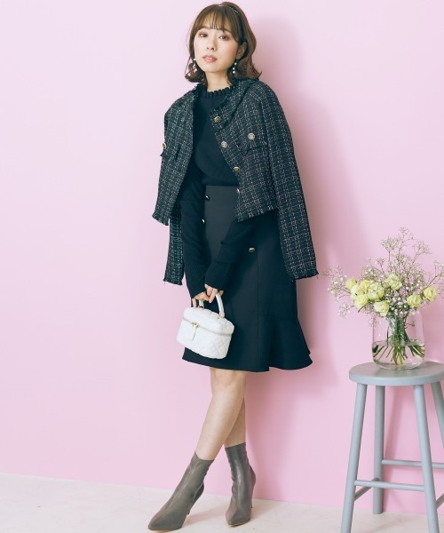 marun（マルン）の「＜大きいサイズ＞ フロントボタンスカート marun（スカート・レディース・ピンク/ブラック・L/LL/3L/4L/5L）」の7枚目の写真