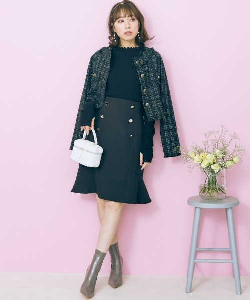 marun（マルン）の「＜大きいサイズ＞ フロントボタンスカート marun（スカート・レディース・ピンク/ブラック・L/LL/3L/4L/5L）」の9枚目の写真