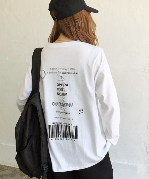 SHEENA(シーナ)の「バックプリントルーズロンT(Tシャツ/カットソー・レディース・ホワイト/グレイッシュベージュ/チャコールグレー/ブラック・M)」の1枚目の写真