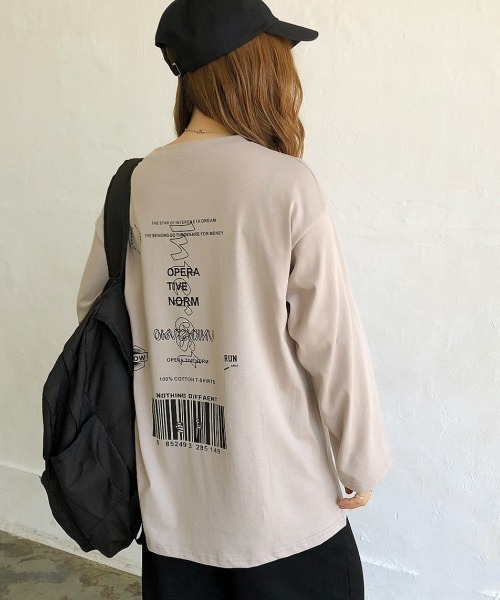 SHEENA(シーナ)の「バックプリントルーズロンT(Tシャツ/カットソー・レディース・ホワイト/グレイッシュベージュ/チャコールグレー/ブラック・M)」の4枚目の写真