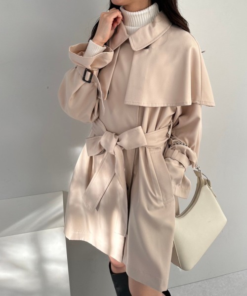 OLIVE des OLIVE（オリーブデオリーブ）の「ケープ付きミドル丈トレンチコート　1041080020（トレンチコート・レディース・ライトベージュ/ベージュ・FREE）」の7枚目の写真