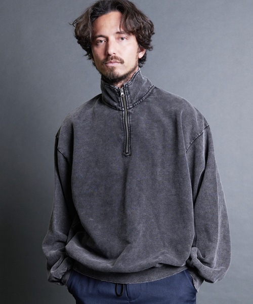 【セール】COMMONWARE:硫化染めダメージ加工ハーフジップﾟPO（スウェット）｜COMMON WARE（コモンウェアー）