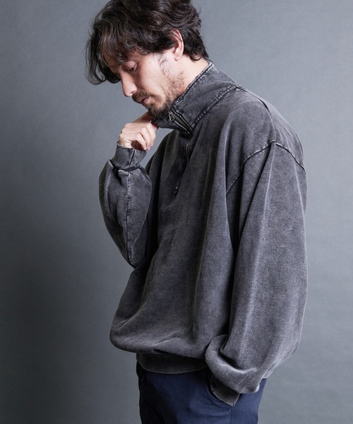 COMMON WARE（コモンウェアー）の「COMMONWARE:硫化染めダメージ加工ハーフジップﾟPO（スウェット・メンズ・ブラック/ベージュ・L/XL/M）」の3枚目の写真