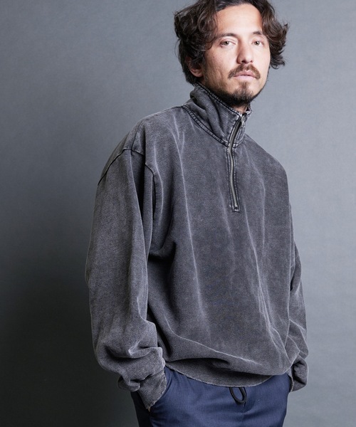 COMMON WARE（コモンウェアー）の「COMMONWARE:硫化染めダメージ加工ハーフジップﾟPO（スウェット・メンズ・ブラック/ベージュ・L/XL/M）」の6枚目の写真