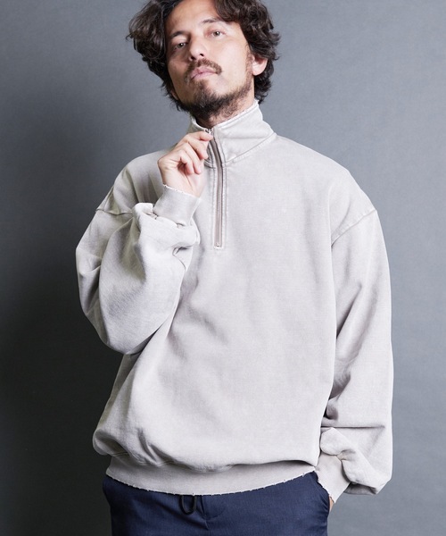 COMMON WARE（コモンウェアー）の「COMMONWARE:硫化染めダメージ加工ハーフジップﾟPO（スウェット・メンズ・ブラック/ベージュ・L/XL/M）」の7枚目の写真