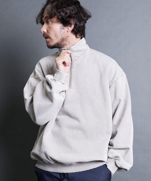 COMMON WARE（コモンウェアー）の「COMMONWARE:硫化染めダメージ加工ハーフジップﾟPO（スウェット・メンズ・ブラック/ベージュ・L/XL/M）」の8枚目の写真