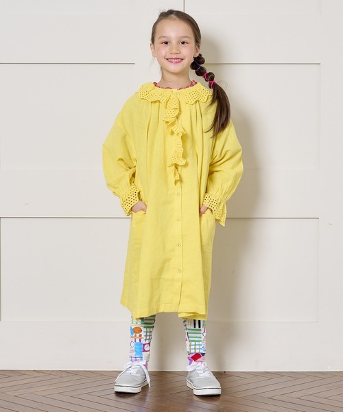 A BOND(アボンド)の「コットンリネンフリルワンピース(100~150cm)(ワンピース・キッズ・ライトグレー/イエロー・100/110/120/130/140/150)」の7枚目の写真