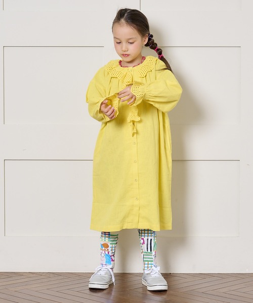 A BOND(アボンド)の「コットンリネンフリルワンピース(100~150cm)(ワンピース・キッズ・ライトグレー/イエロー・100/110/120/130/140/150)」の8枚目の写真
