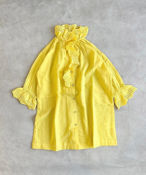 A BOND(アボンド)の「コットンリネンフリルワンピース(100~150cm)(ワンピース・キッズ・ライトグレー/イエロー・100/110/120/130/140/150)」の3枚目の写真