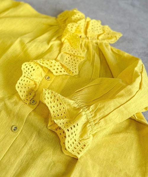 A BOND(アボンド)の「コットンリネンフリルワンピース(100~150cm)(ワンピース・キッズ・ライトグレー/イエロー・100/110/120/130/140/150)」の6枚目の写真