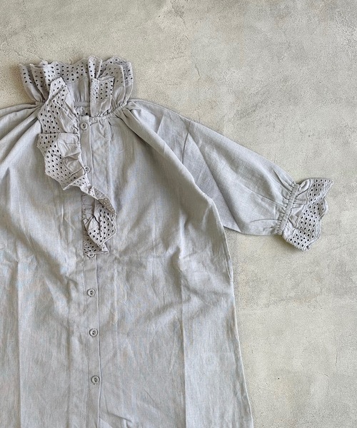 A BOND(アボンド)の「コットンリネンフリルワンピース(100~150cm)(ワンピース・キッズ・ライトグレー/イエロー・100/110/120/130/140/150)」の11枚目の写真