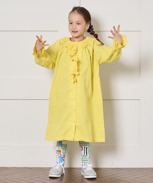 A BOND(アボンド)の「コットンリネンフリルワンピース(100~150cm)(ワンピース・キッズ・ライトグレー/イエロー・100/110/120/130/140/150)」の14枚目の写真