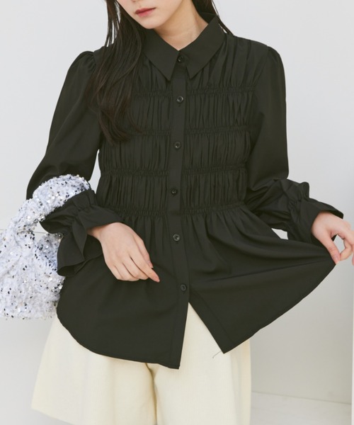 paravion（パラビオン）の「ギャザーシャーリングブラウス（シャツ/ブラウス・レディース・ブラック/アイボリー/ブルー・FREE）」の3枚目の写真