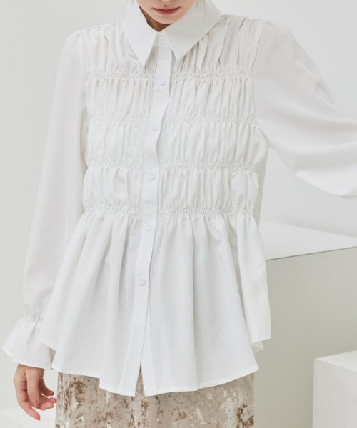 paravion（パラビオン）の「ギャザーシャーリングブラウス（シャツ/ブラウス・レディース・ブラック/アイボリー/ブルー・FREE）」の9枚目の写真