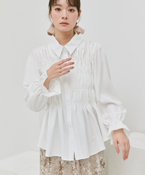 paravion（パラビオン）の「ギャザーシャーリングブラウス（シャツ/ブラウス・レディース・ブラック/アイボリー/ブルー・FREE）」の10枚目の写真