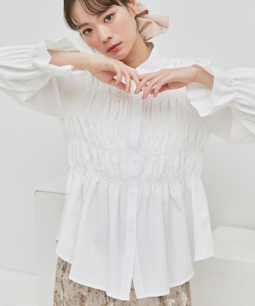 paravion（パラビオン）の「ギャザーシャーリングブラウス（シャツ/ブラウス・レディース・ブラック/アイボリー/ブルー・FREE）」の11枚目の写真