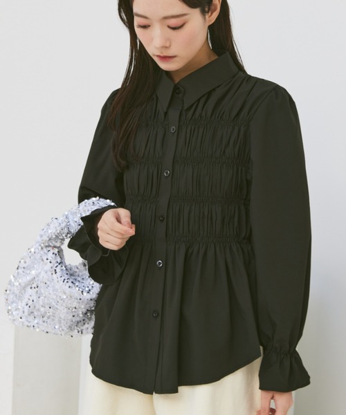 paravion（パラビオン）の「ギャザーシャーリングブラウス（シャツ/ブラウス・レディース・ブラック/アイボリー/ブルー・FREE）」の4枚目の写真