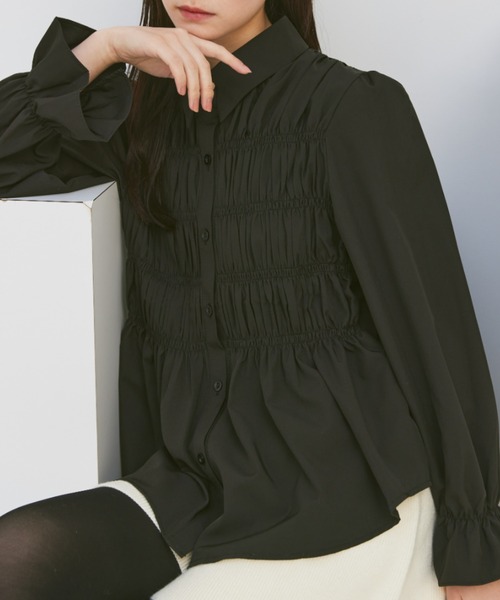 paravion（パラビオン）の「ギャザーシャーリングブラウス（シャツ/ブラウス・レディース・ブラック/アイボリー/ブルー・FREE）」の6枚目の写真