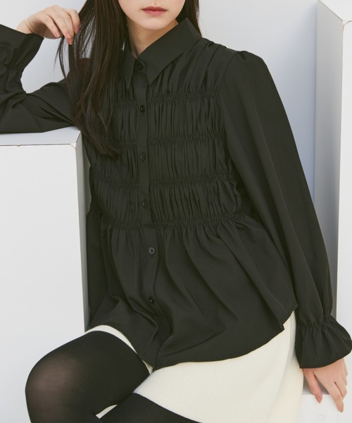 paravion（パラビオン）の「ギャザーシャーリングブラウス（シャツ/ブラウス・レディース・ブラック/アイボリー/ブルー・FREE）」の7枚目の写真