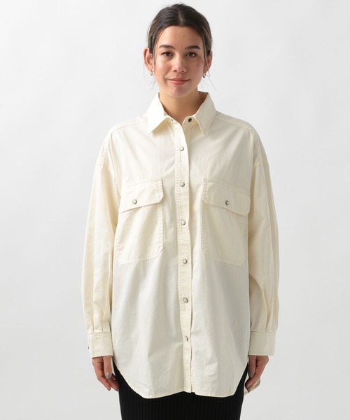 BAYFLOW（ベイフロー）の「【選べる着丈】コットンツイルBIGシャツ（シャツ/ブラウス・レディース・ベージュ/カーキ/アイボリー・SMALL/MEDIUM/X-SMALL）」の8枚目の写真