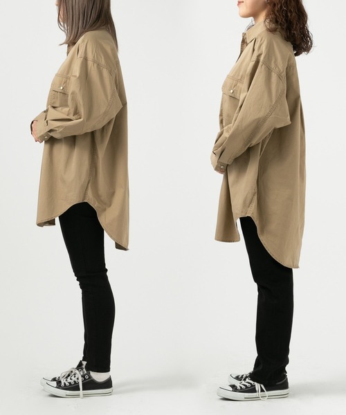 BAYFLOW（ベイフロー）の「【選べる着丈】コットンツイルBIGシャツ（シャツ/ブラウス・レディース・ベージュ/カーキ/アイボリー・SMALL/MEDIUM/X-SMALL）」の7枚目の写真
