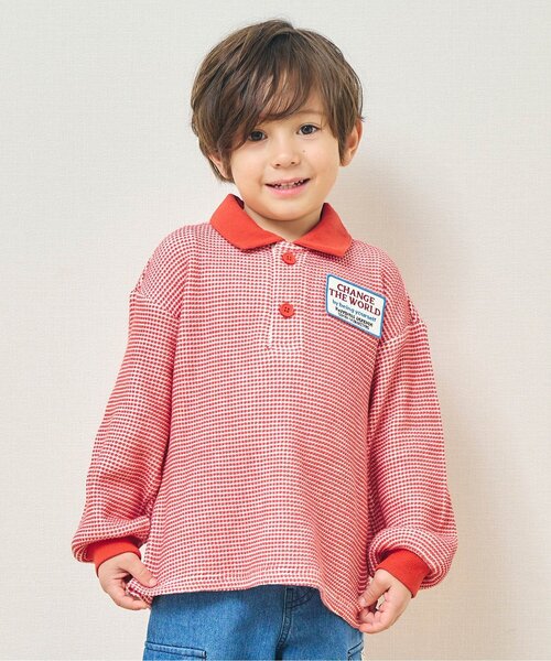 apres les cours（アプレレクール）の「先染めワッフルポロシャツ（ポロシャツ・キッズ・レッド/アイボリー・120/80/100/110/130/90）」の2枚目の写真