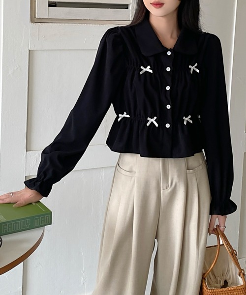 セール】リボン付きコーデュロイトップス（シャツ/ブラウス）｜DIAVEL