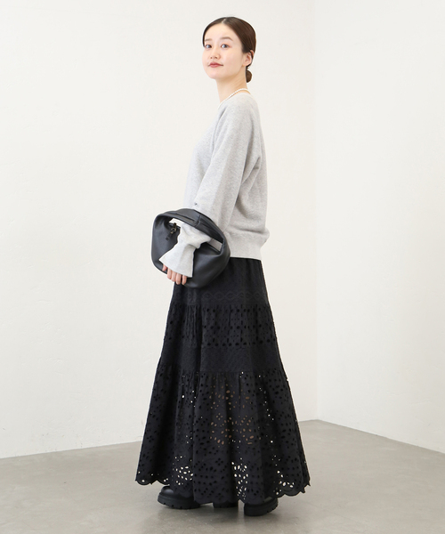 IENA(イエナ)の「《WEB限定/追加3》コットンレースティアードスカート(スカート・レディース・ホワイト/ブラック・36/38)」の7枚目の写真