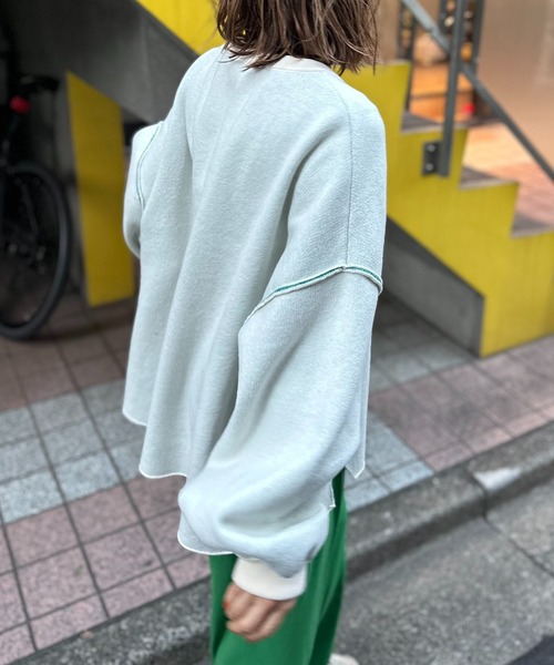 mi via loca（ミヴィアロカ）の「【2WAY】スウェットライク オーバーサイズ カモミールロゴ ジャガードニット（ニット/セーター・レディース・ブルーグリーン/ベージュ/アイボリー・FREE）」の22枚目の写真