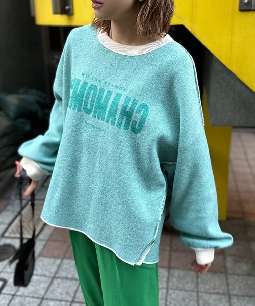 mi via loca（ミヴィアロカ）の「【2WAY】スウェットライク オーバーサイズ カモミールロゴ ジャガードニット（ニット/セーター・レディース・ブルーグリーン/ベージュ/アイボリー・FREE）」の15枚目の写真