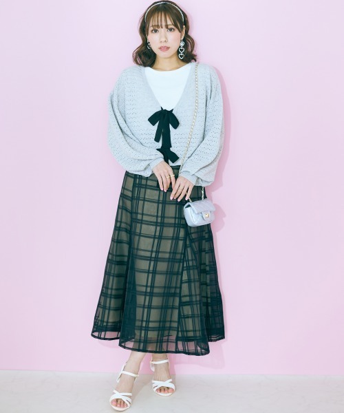 marun（マルン）の「＜大きいサイズ＞ フロントリボンカーディガン marun（カーディガン/ボレロ・レディース・グレー/アイボリー・5L/4L/3L/LL/L）」の6枚目の写真