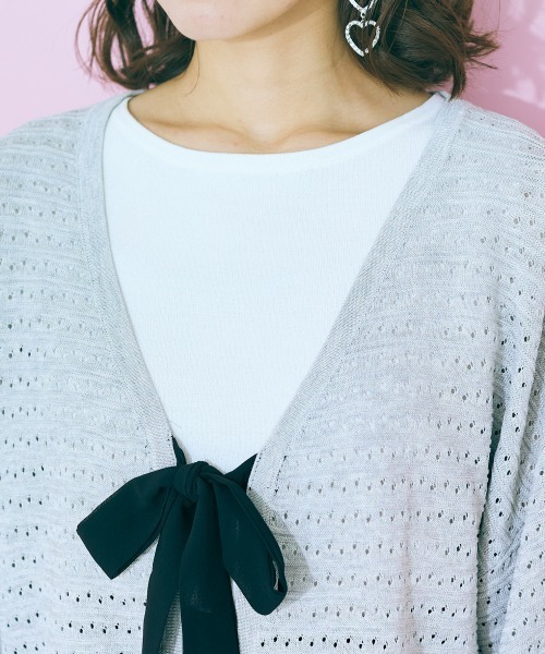 marun（マルン）の「＜大きいサイズ＞ フロントリボンカーディガン marun（カーディガン/ボレロ・レディース・グレー/アイボリー・5L/4L/3L/LL/L）」の10枚目の写真