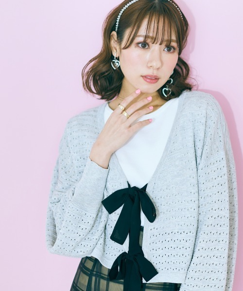 marun（マルン）の「＜大きいサイズ＞ フロントリボンカーディガン marun（カーディガン/ボレロ・レディース・グレー/アイボリー・5L/4L/3L/LL/L）」の17枚目の写真