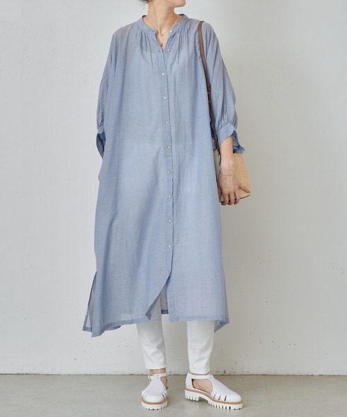 BEARDSLEY（ビアズリー）の「先染めビッグシアーシャツワンピース（ワンピース・レディース・ブラック/ブルー・FREE）」の3枚目の写真