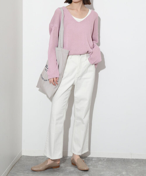 SLOBE IENA（スローブイエナ）の「【Healthy DENIM/ヘルシーデニム】クロップドフレアデニムパンツ（デニムパンツ・レディース・ホワイト/サックスブルー/ピンク・22/23/24/25）」の5枚目の写真