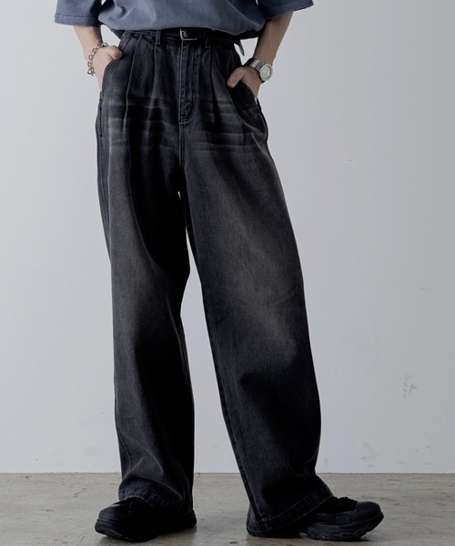 INTER FACTORY(インターファクトリー)の「ファッションインフルエンサー しの - Vintage Overdye Wide Denim / ヴィンテージオーバーダイワイドデニム made in INTER FACTORY(デニムパンツ・メンズ・ブルー/ブラック・MEDIUM/SMALL/LARGE)」の10枚目の写真
